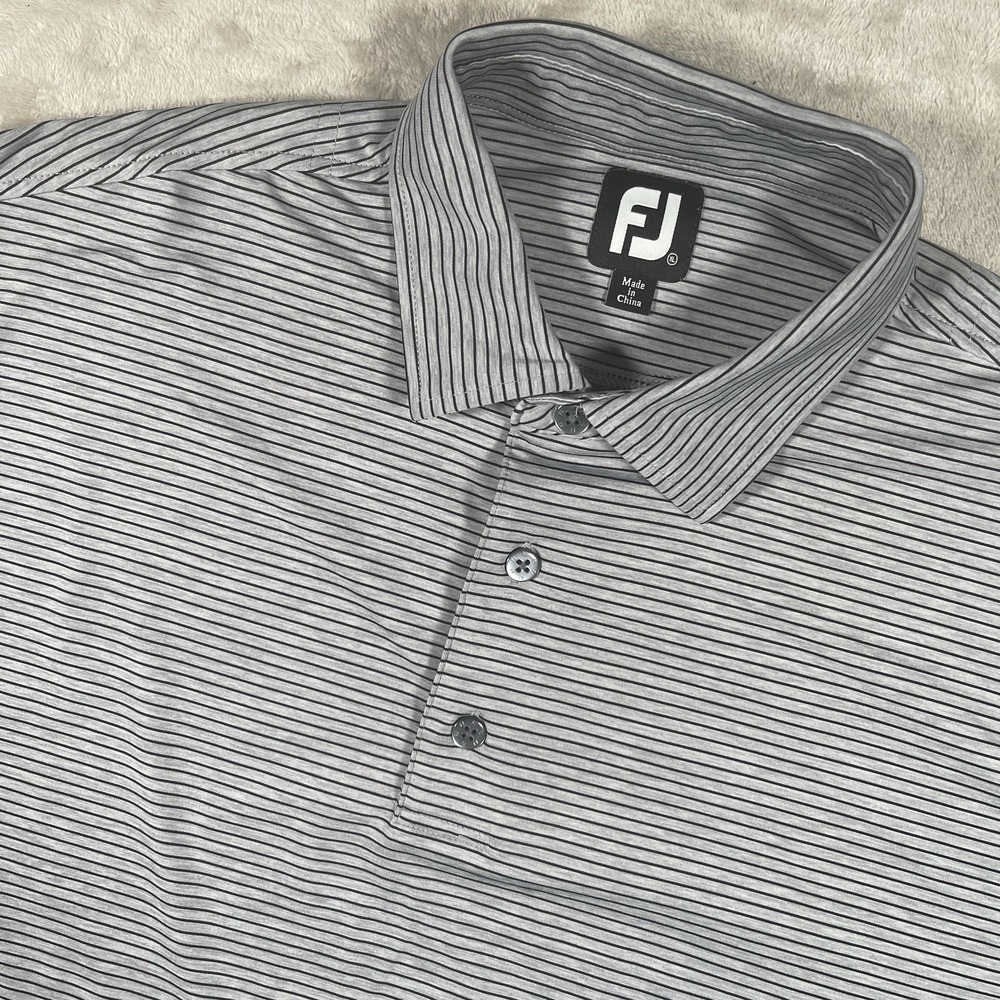FootJoy Polo Shirt Gray Pin Stripes Casual Stretch Mens XL Lightweight